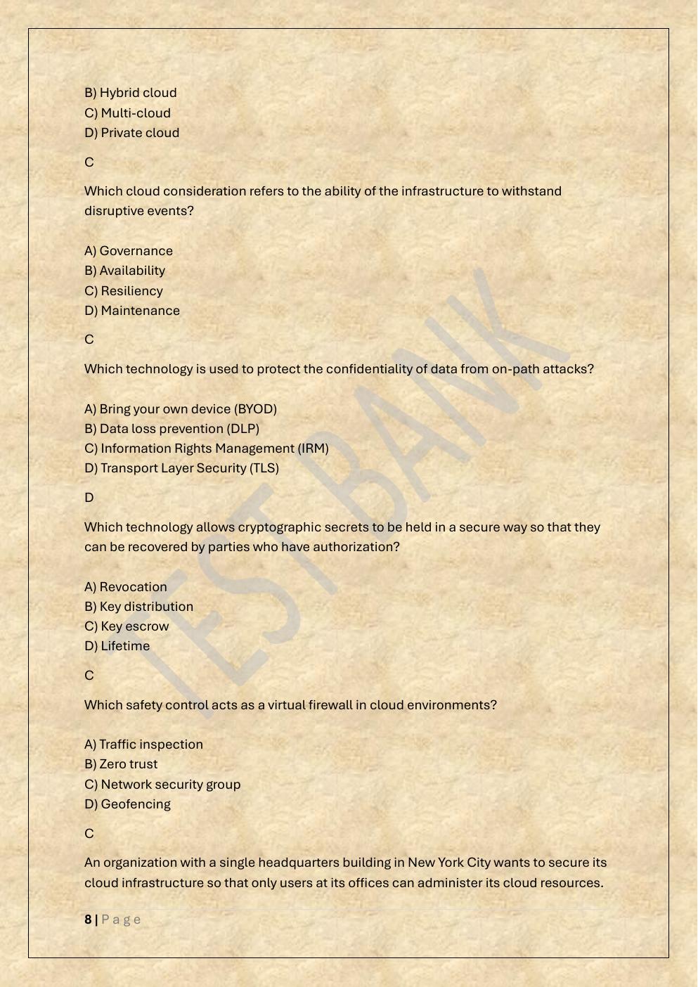 Preview page 8 of MANAGING CLOUD SECURITY D320 OA AND  PA TEST BANK 1 /WGU D320 MANAGING  CLOUD SECURITY EXAM