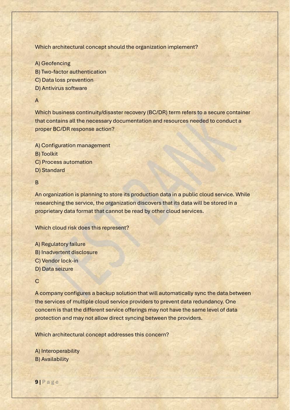 Preview page 9 of MANAGING CLOUD SECURITY D320 OA AND  PA TEST BANK 1 /WGU D320 MANAGING  CLOUD SECURITY EXAM