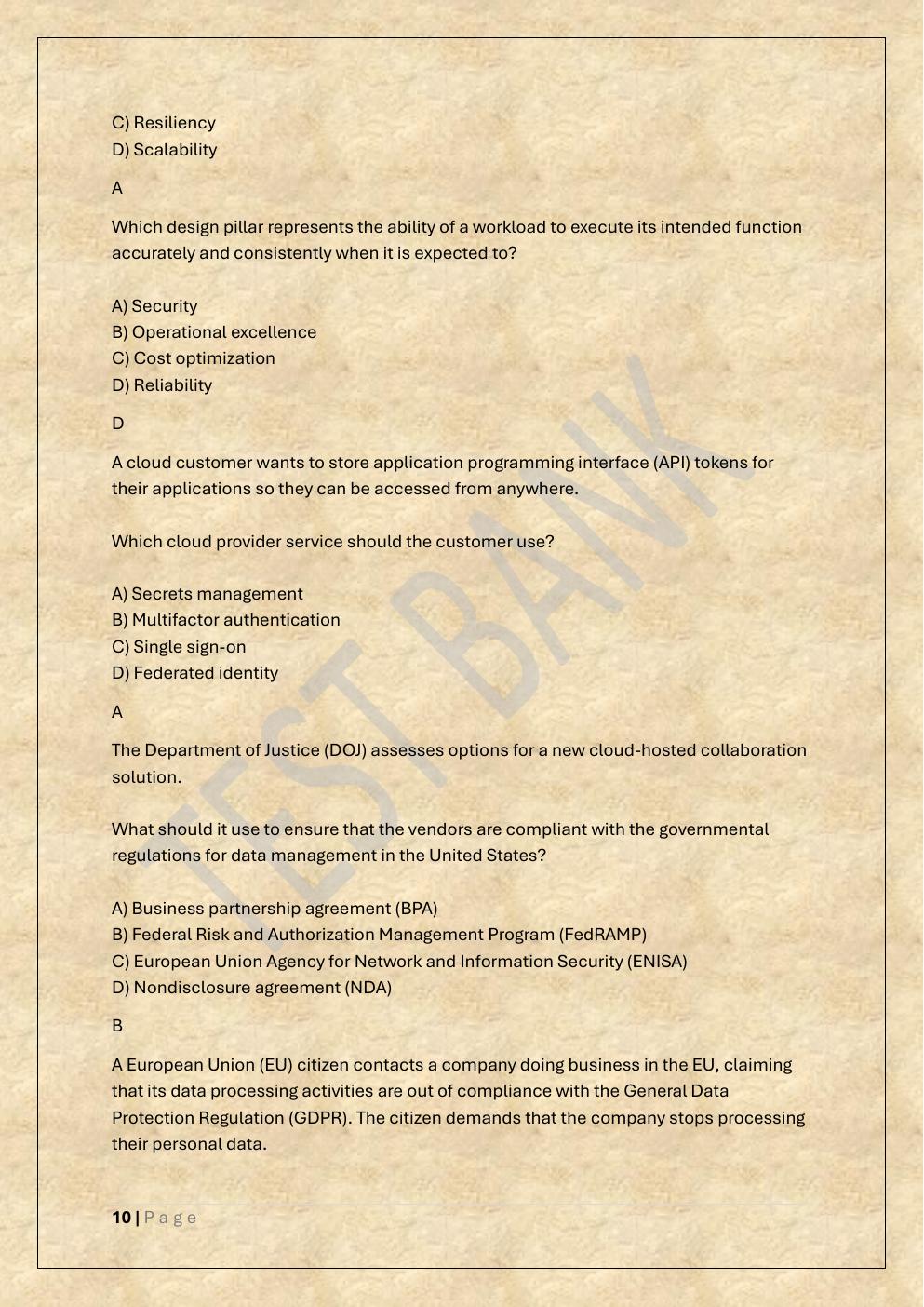 Preview page 10 of MANAGING CLOUD SECURITY D320 OA AND  PA TEST BANK 1 /WGU D320 MANAGING  CLOUD SECURITY EXAM