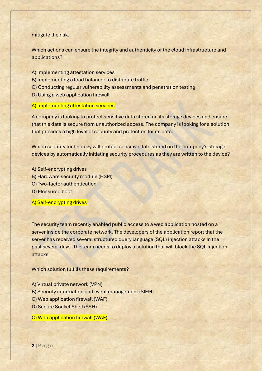 Preview page 2 of D488 CYBERSECURITY ARCHITECTURE AND  ENGINEERING OA TEST BANK 2/WGU D488  OBJECTIVE ASSESSMENT EXAM