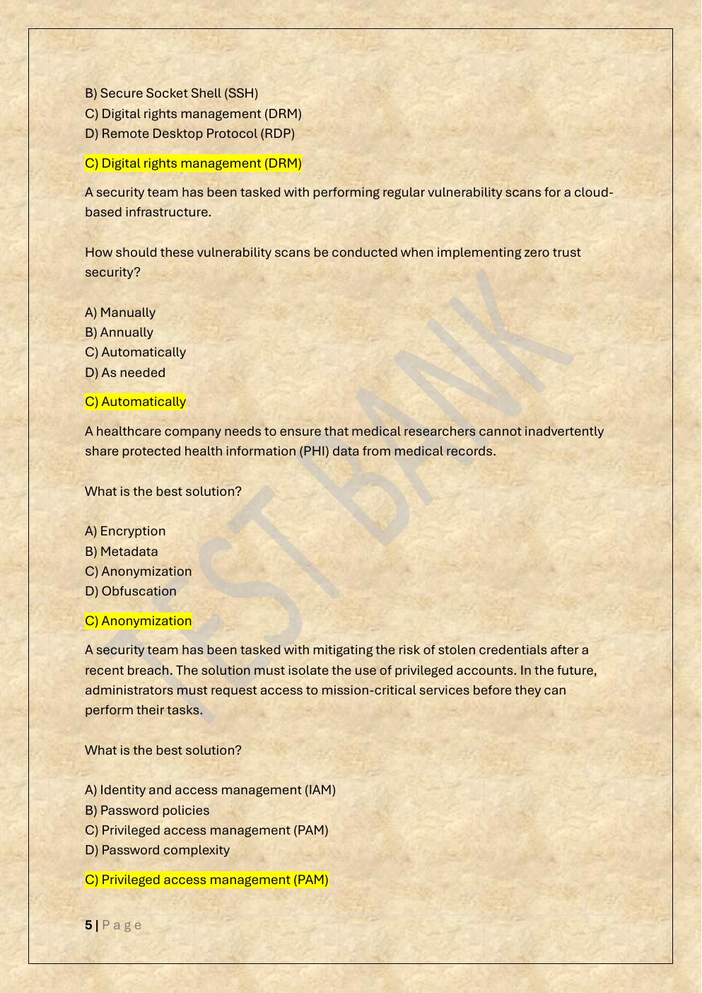 Preview page 5 of D488 CYBERSECURITY ARCHITECTURE AND  ENGINEERING OA TEST BANK 2/WGU D488  OBJECTIVE ASSESSMENT EXAM