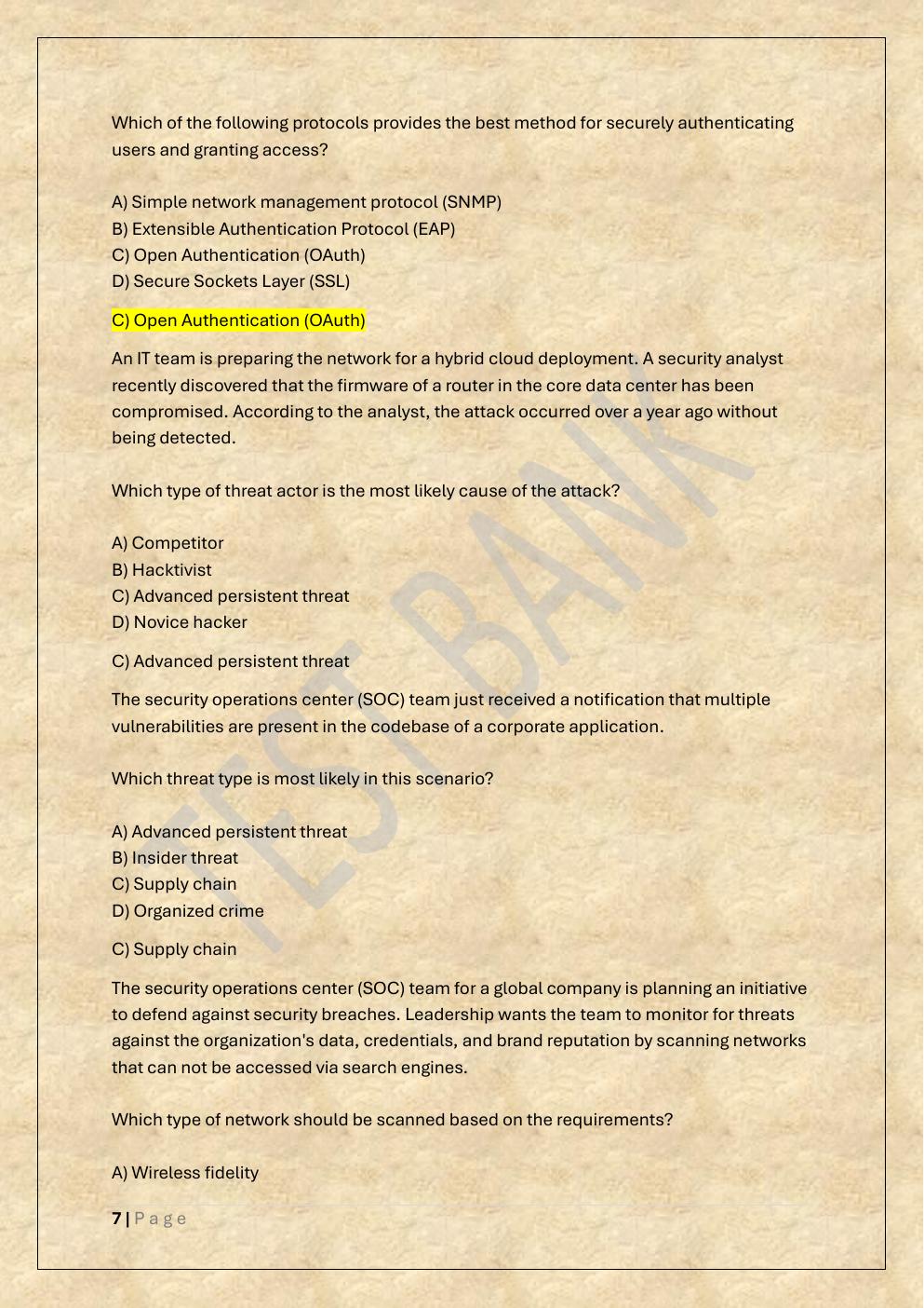 Preview page 7 of D488 CYBERSECURITY ARCHITECTURE AND  ENGINEERING OA TEST BANK 2/WGU D488  OBJECTIVE ASSESSMENT EXAM