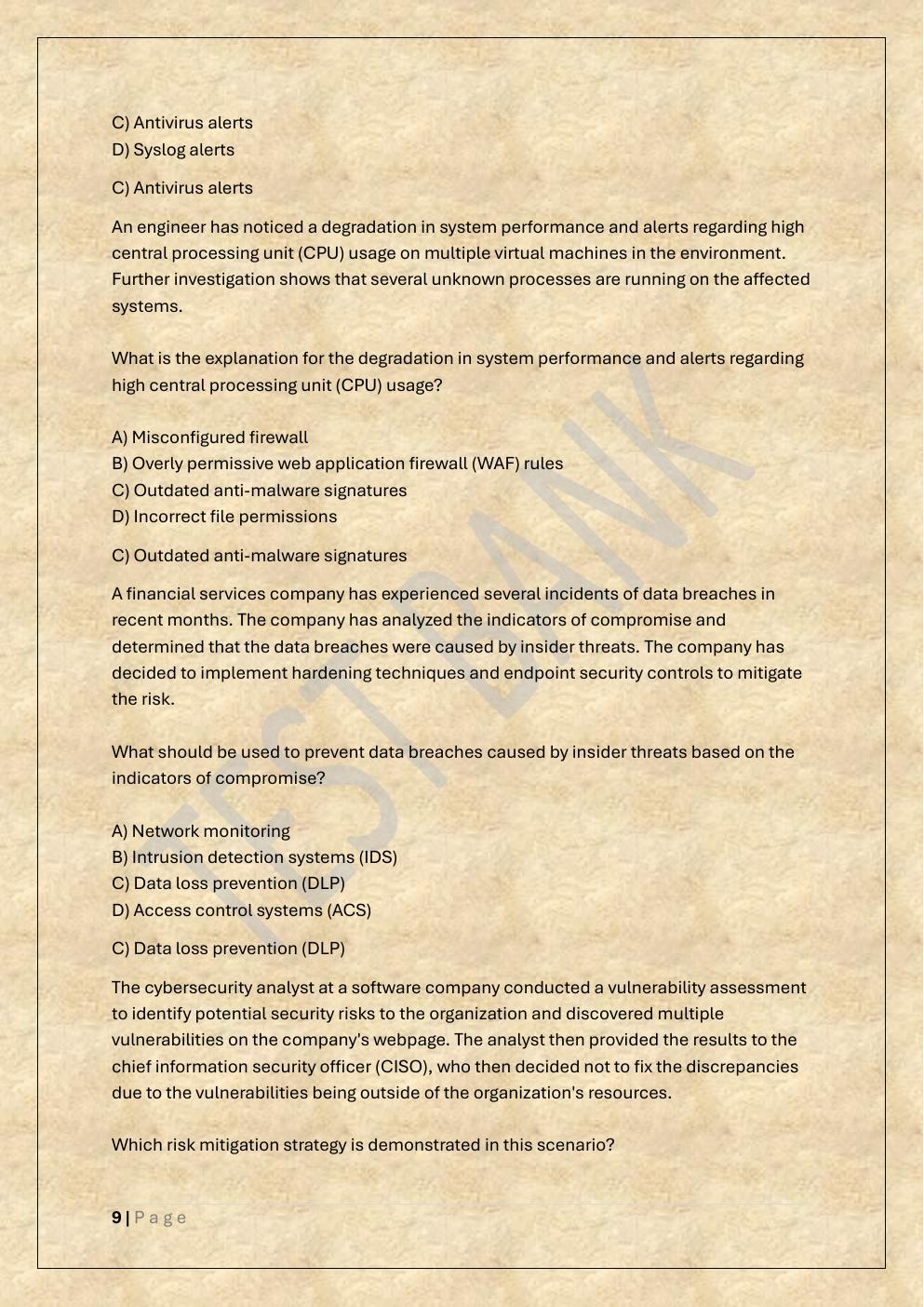 Preview page 9 of D488 CYBERSECURITY ARCHITECTURE AND  ENGINEERING OA TEST BANK 2/WGU D488  OBJECTIVE ASSESSMENT EXAM