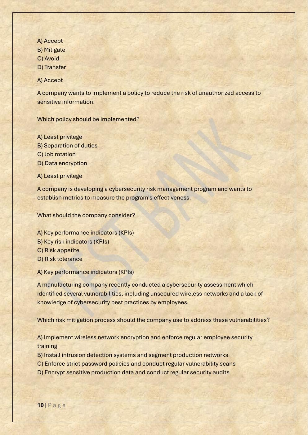 Preview page 10 of D488 CYBERSECURITY ARCHITECTURE AND  ENGINEERING OA TEST BANK 2/WGU D488  OBJECTIVE ASSESSMENT EXAM
