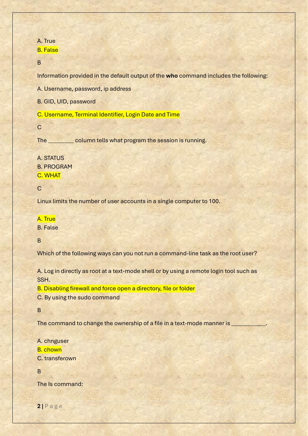 Preview page 2 of D281 LINUX FOUNDATION OA AND PRE  ASSESSMENT TEST BANK 3/WGU 281 LPI  LINUX ESSENTIAL
