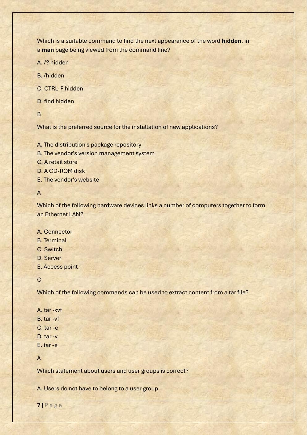Preview page 7 of D281 LINUX FOUNDATION OA AND PRE  ASSESSMENT TEST BANK 3/WGU 281 LPI  LINUX ESSENTIAL