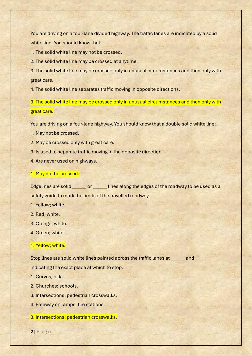 Preview page 2 of HAWAII DRIVERS PERMIT TEST EXAM