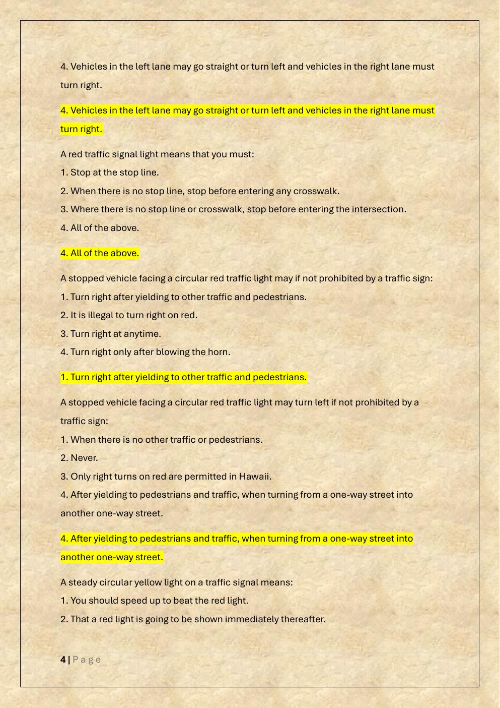 Preview page 4 of HAWAII DRIVERS PERMIT TEST EXAM