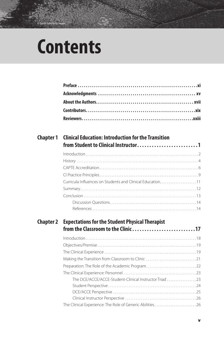Preview page 6 of Clinical Education in Physical Therapy The Evolution from Student to Clinical Instructor and Beyond 1st Edition Debra St
