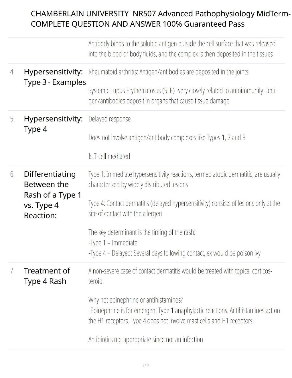 Preview page 2 of Chamberlain University NR507 Advanced Pathophysiology Midterm – Complete Questions, Answers & Detailed Explanations