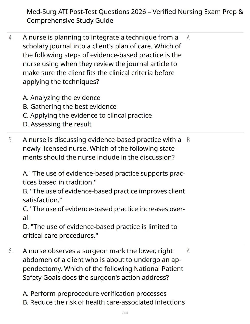 Preview page 2 of Med-Surg ATI Post-Test Questions 2026 – Comprehensive Nursing Exam Prep & Study Guide