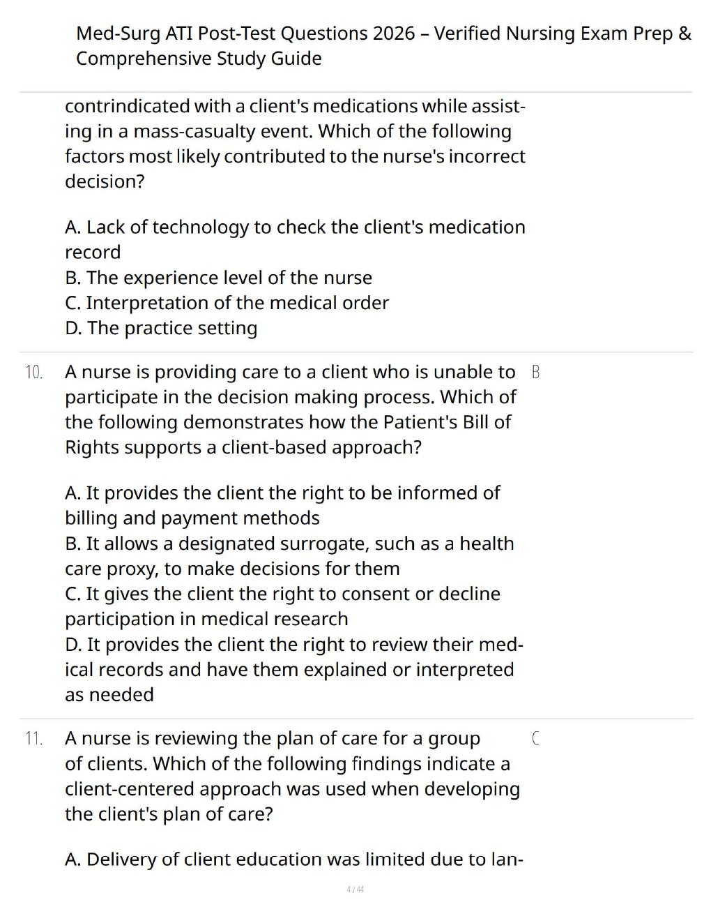 Preview page 4 of Med-Surg ATI Post-Test Questions 2026 – Comprehensive Nursing Exam Prep & Study Guide