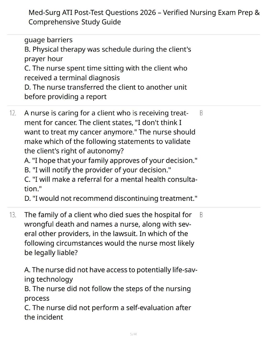 Preview page 5 of Med-Surg ATI Post-Test Questions 2026 – Comprehensive Nursing Exam Prep & Study Guide