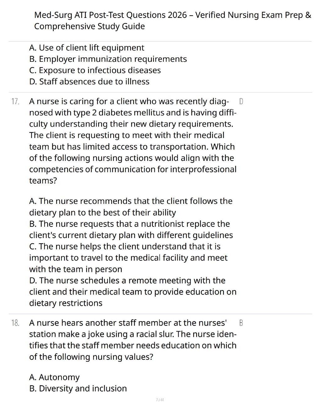 Preview page 7 of Med-Surg ATI Post-Test Questions 2026 – Comprehensive Nursing Exam Prep & Study Guide