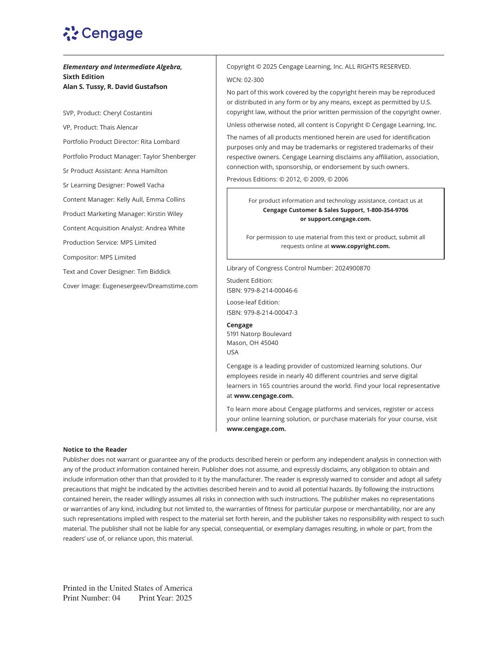 Preview page 6 of Elementary and Intermediate Algebra 6th Edition By Alan Tussy, David Gustafson