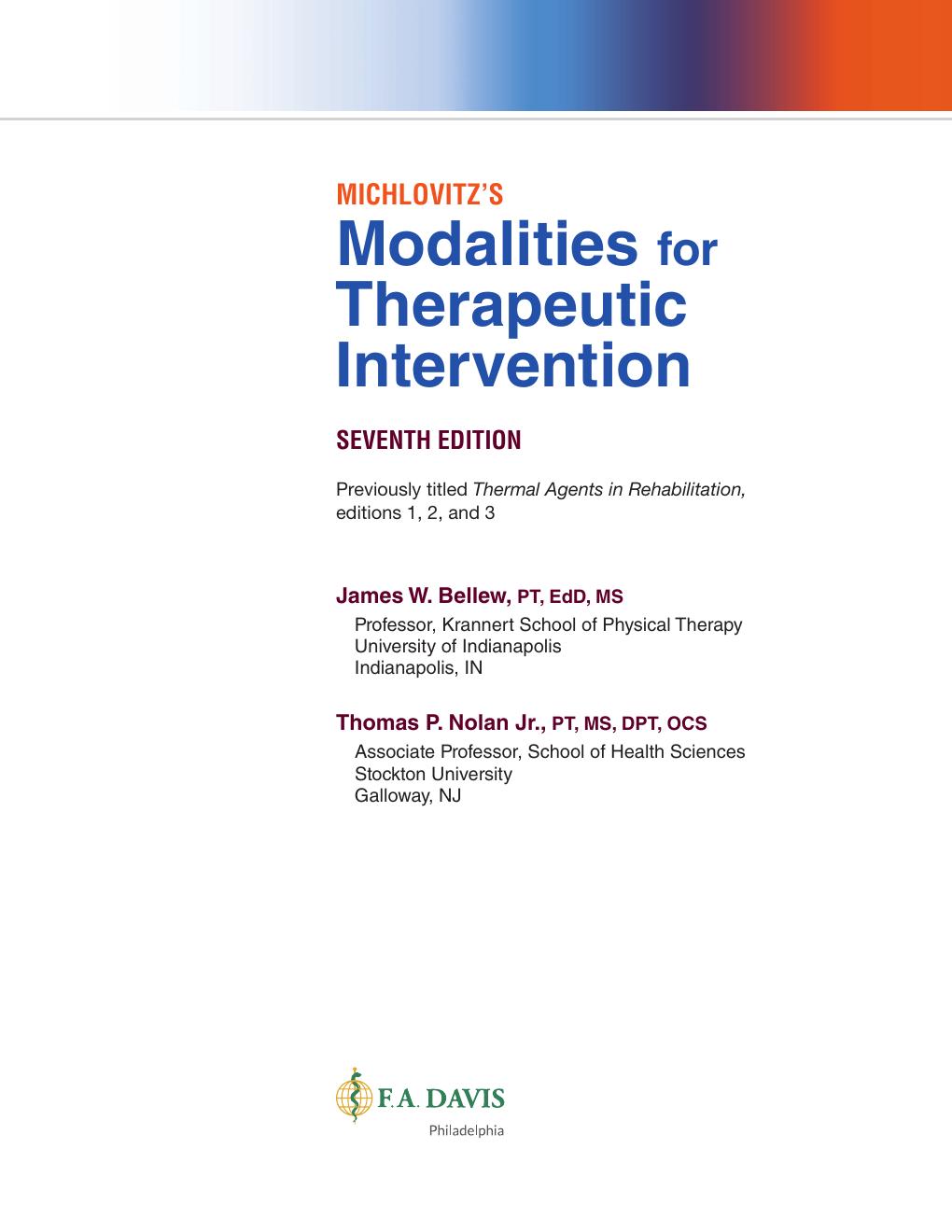 Preview page 4 of Michlovitz's Modalities for Therapeutic Intervention 7th Edition By James Bellew, Thomas Nolan