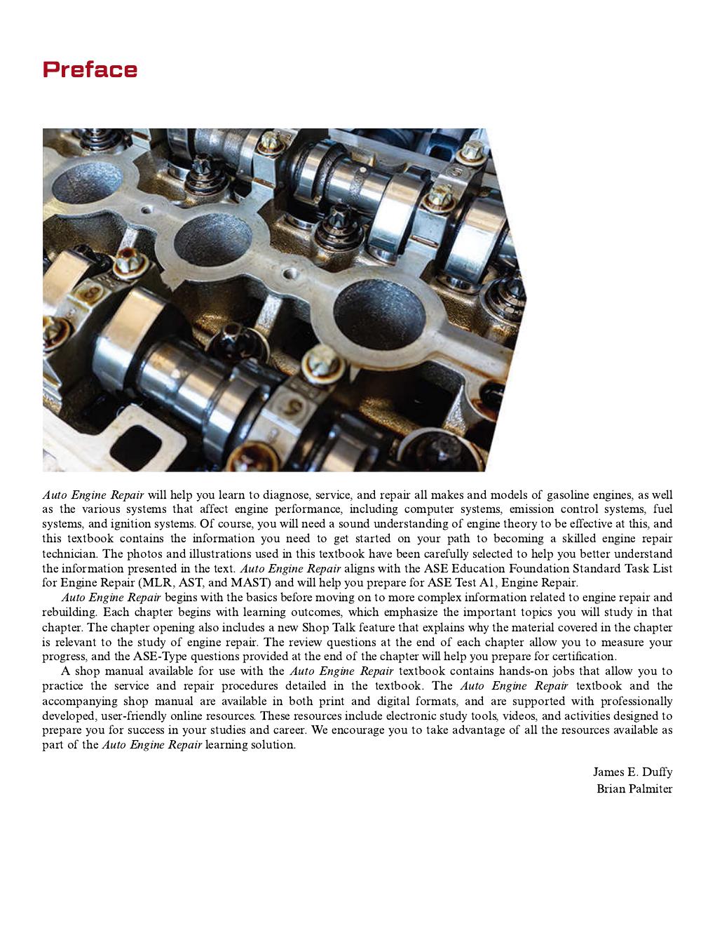 Preview page 6 of Auto Engine Repair 8th Edition By James Duffy, Brian Palmiter