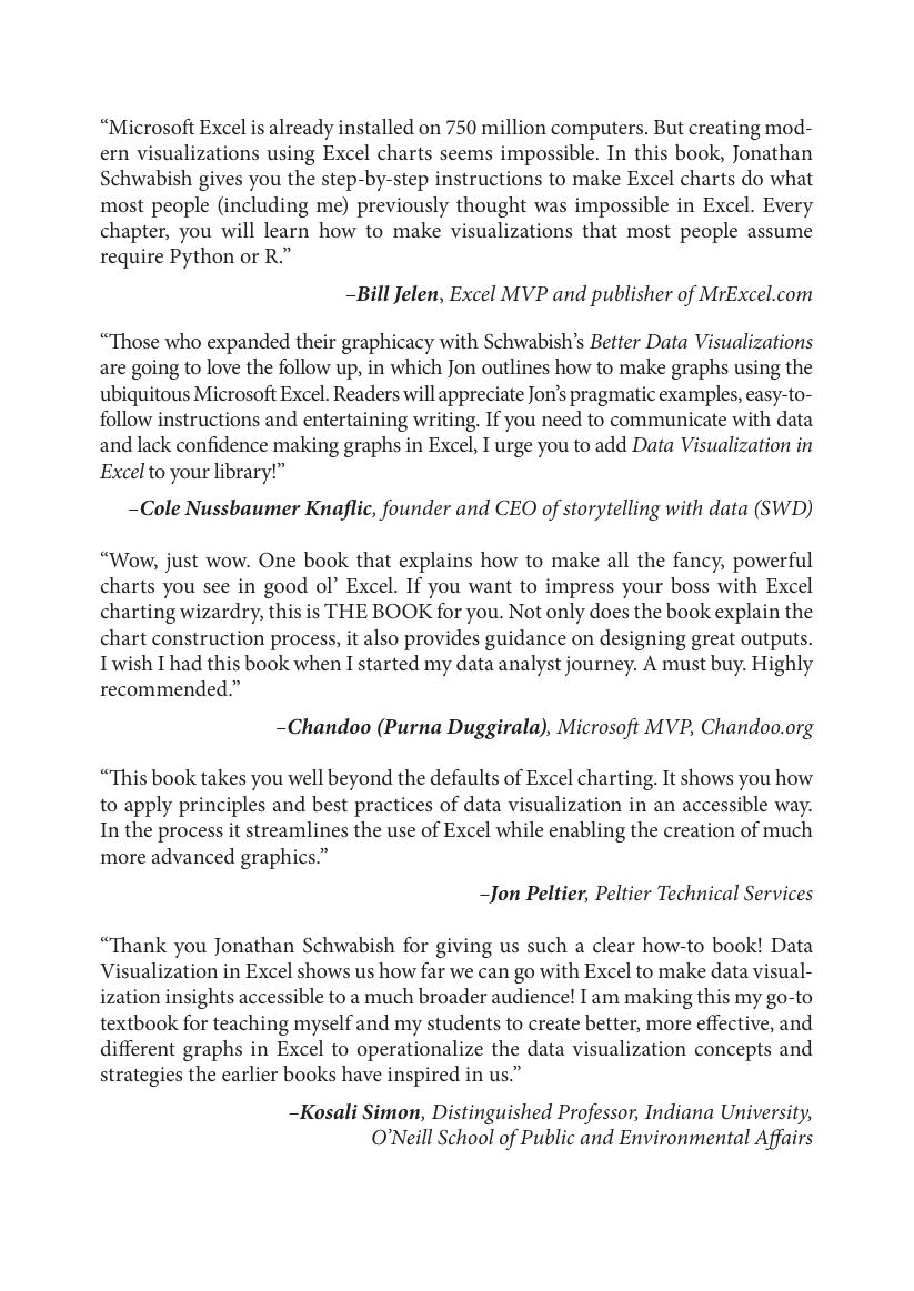 Preview page 2 of Data Visualization in Excel A Guide for Beginners, Intermediates, and Wonks 1st Edition By Jonathan Schwabish  ISBN-13: