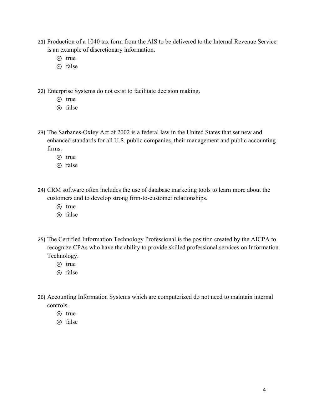 Preview page 4 of Test Bank Accounting Information Systems, 4th Edition by Vernon Richardson