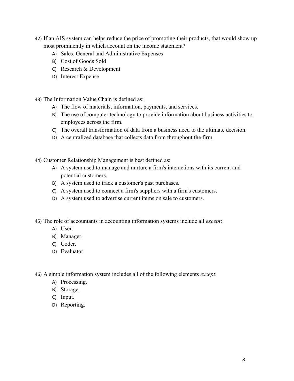 Preview page 8 of Test Bank Accounting Information Systems, 4th Edition by Vernon Richardson