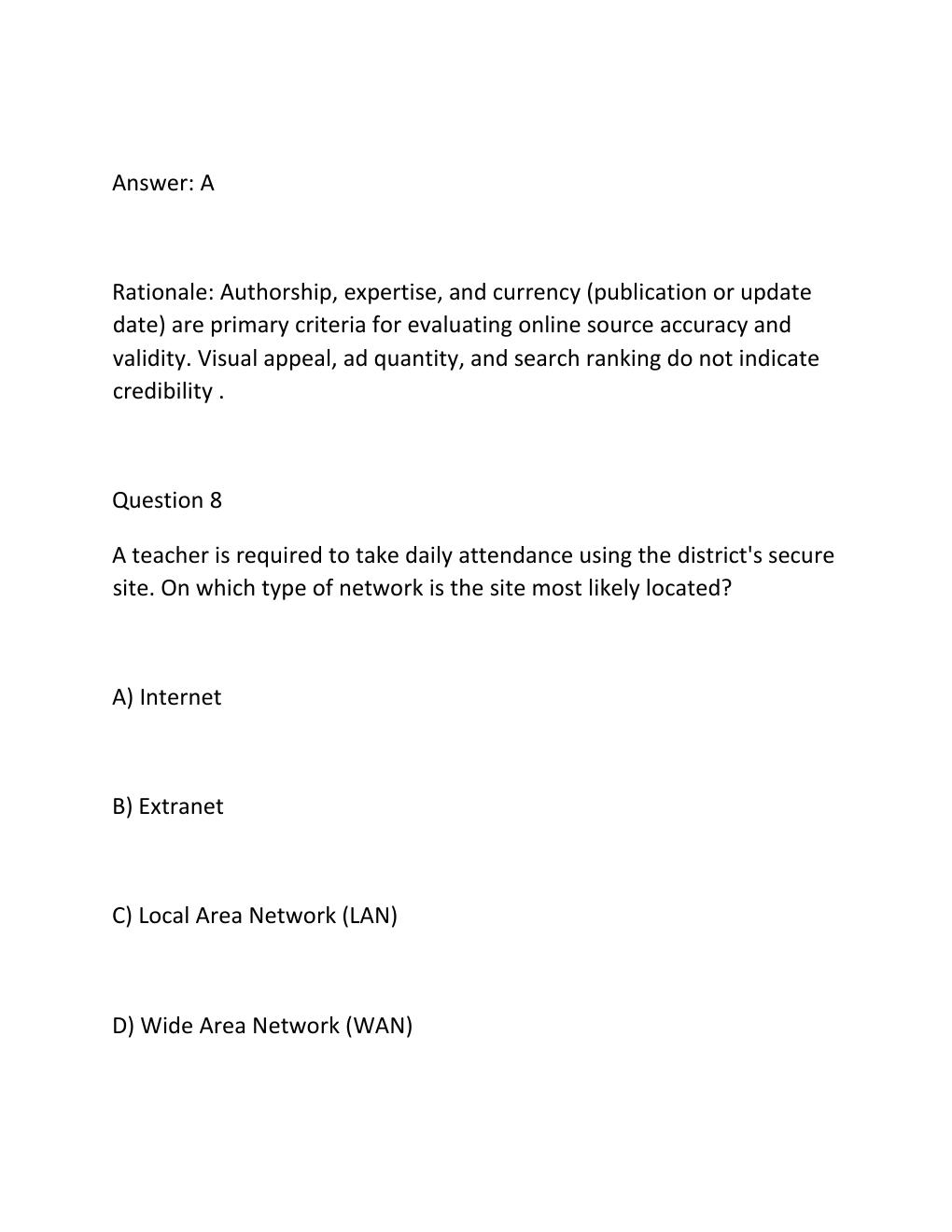 Preview page 8 of TEXES Technology Applications EC-12 (242) Exam Complete Practice Test Bank 300 Questions, ..