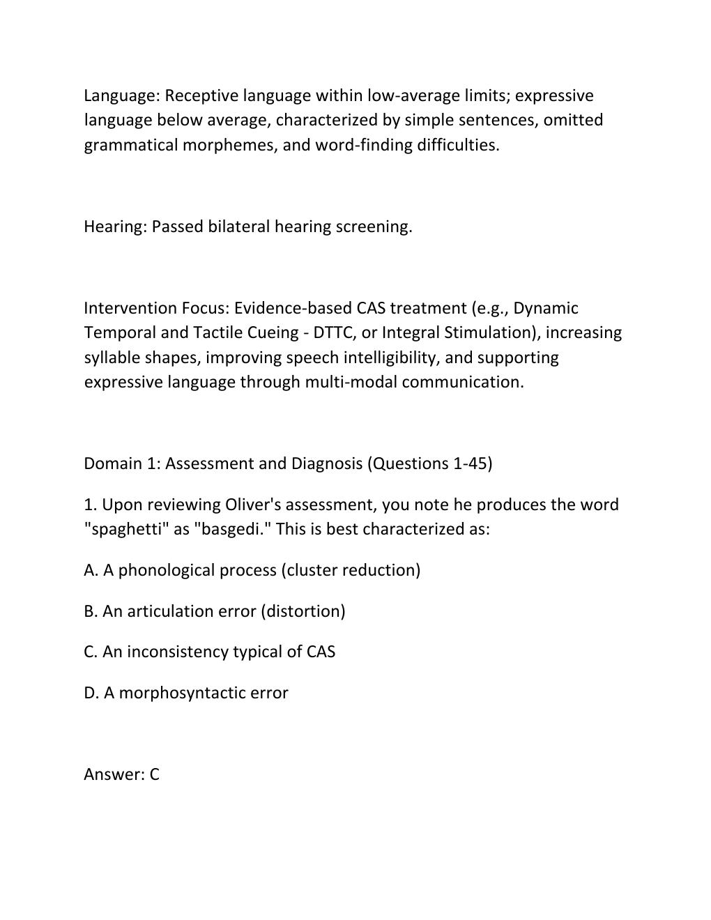 Preview page 2 of COMD 674 SIMUCASE – OLIVER (SLP) INTERVENTION TRANSCRIPT & ASSESSMENT RESULTS Complete