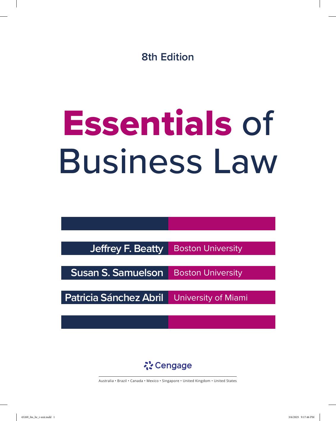 Preview page 2 of Essentials of Business Law 8th Edition By Jeffrey Beatty, Susan Samuelson eBook