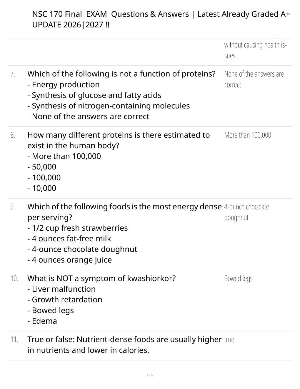 Preview page 2 of NSC 170 Final Exam 2026/2027 – Comprehensive Nutrition Questions, Answers & Study Guide