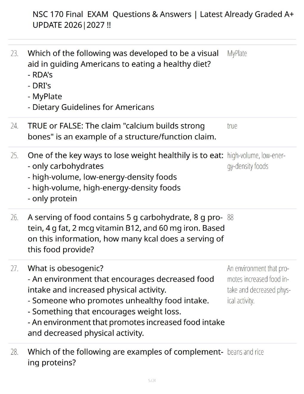 Preview page 5 of NSC 170 Final Exam 2026/2027 – Comprehensive Nutrition Questions, Answers & Study Guide