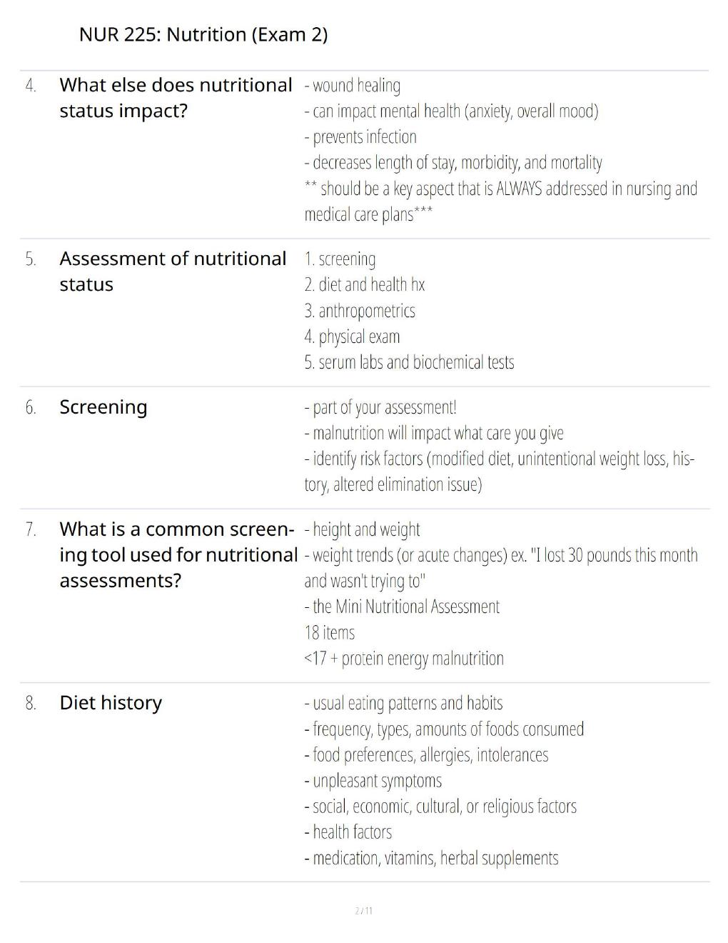 Preview page 2 of NUR 225 Nutrition Exam 2 – Comprehensive Nursing Questions, Answers & Study Guide
