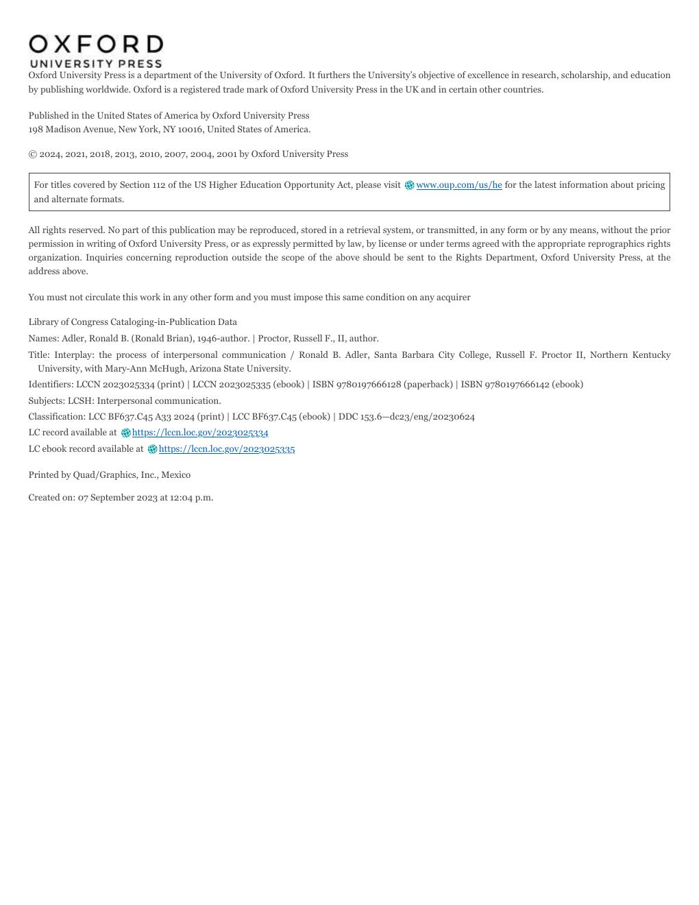 Preview page 4 of Interplay The Process of Interpersonal Communication 16th Edition By Ronald Adler, Russell Proctor eBook