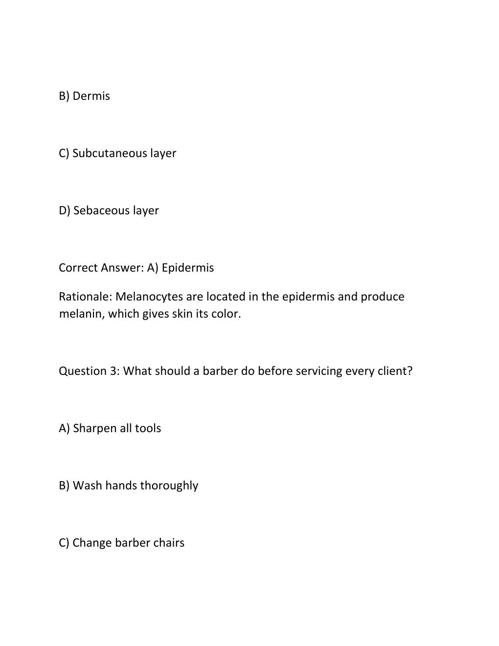 Preview page 2 of Barber practice state board exam questions and correct answers