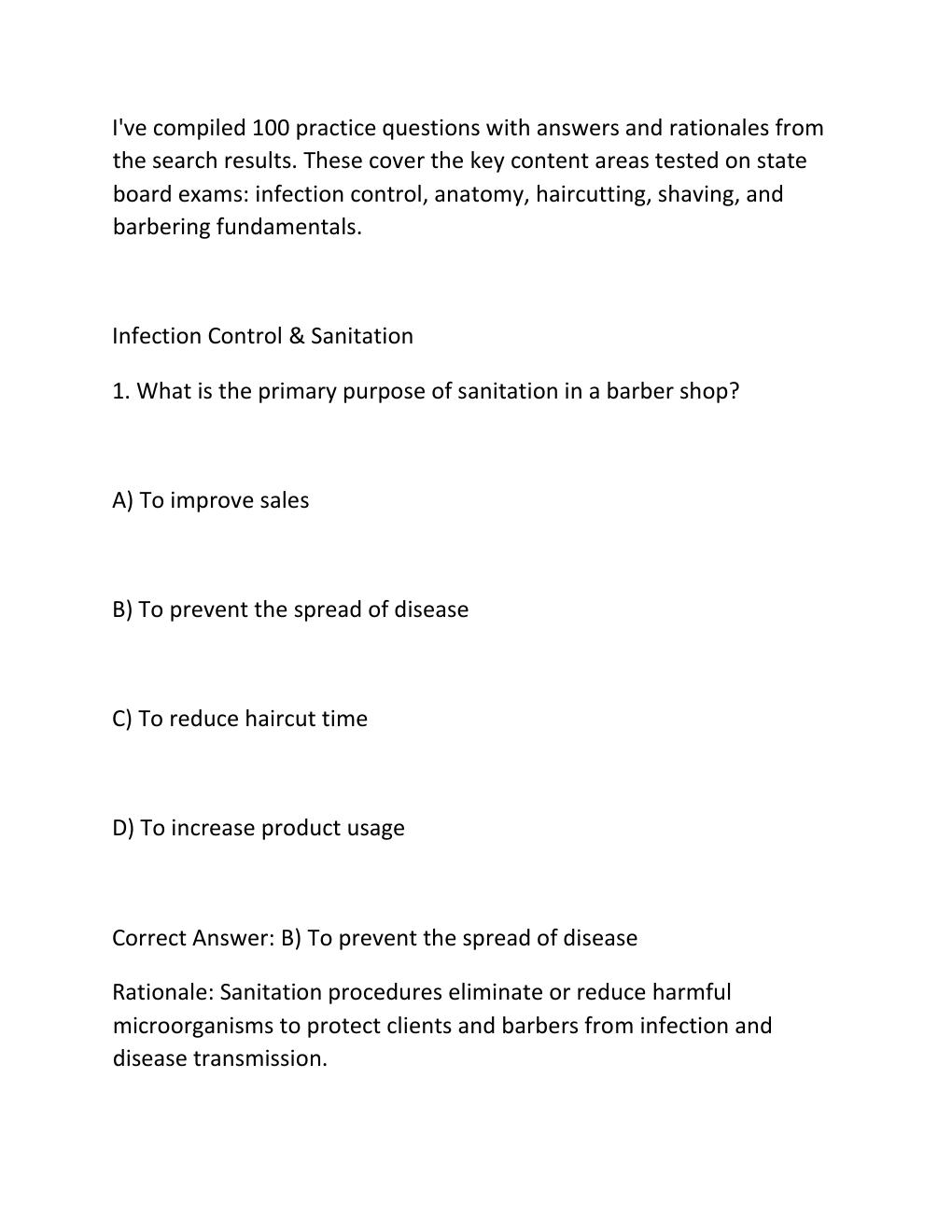 Preview page 7 of Barber practice state board exam questions and correct answers
