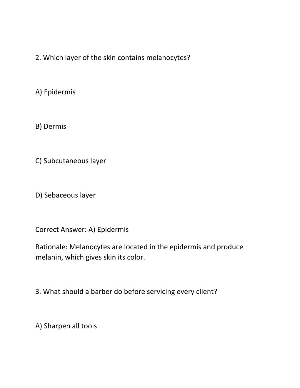 Preview page 8 of Barber practice state board exam questions and correct answers