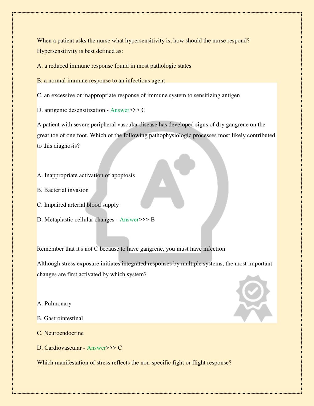 Preview page 4 of NR 222 PATHOPHYSIOLOGY PRACTICE EXAM 1 LATEST 2026/2027 COMPLETE STUDY QUESTIONS WITH CORRECT ANSWERS 100% TOP RATED | A