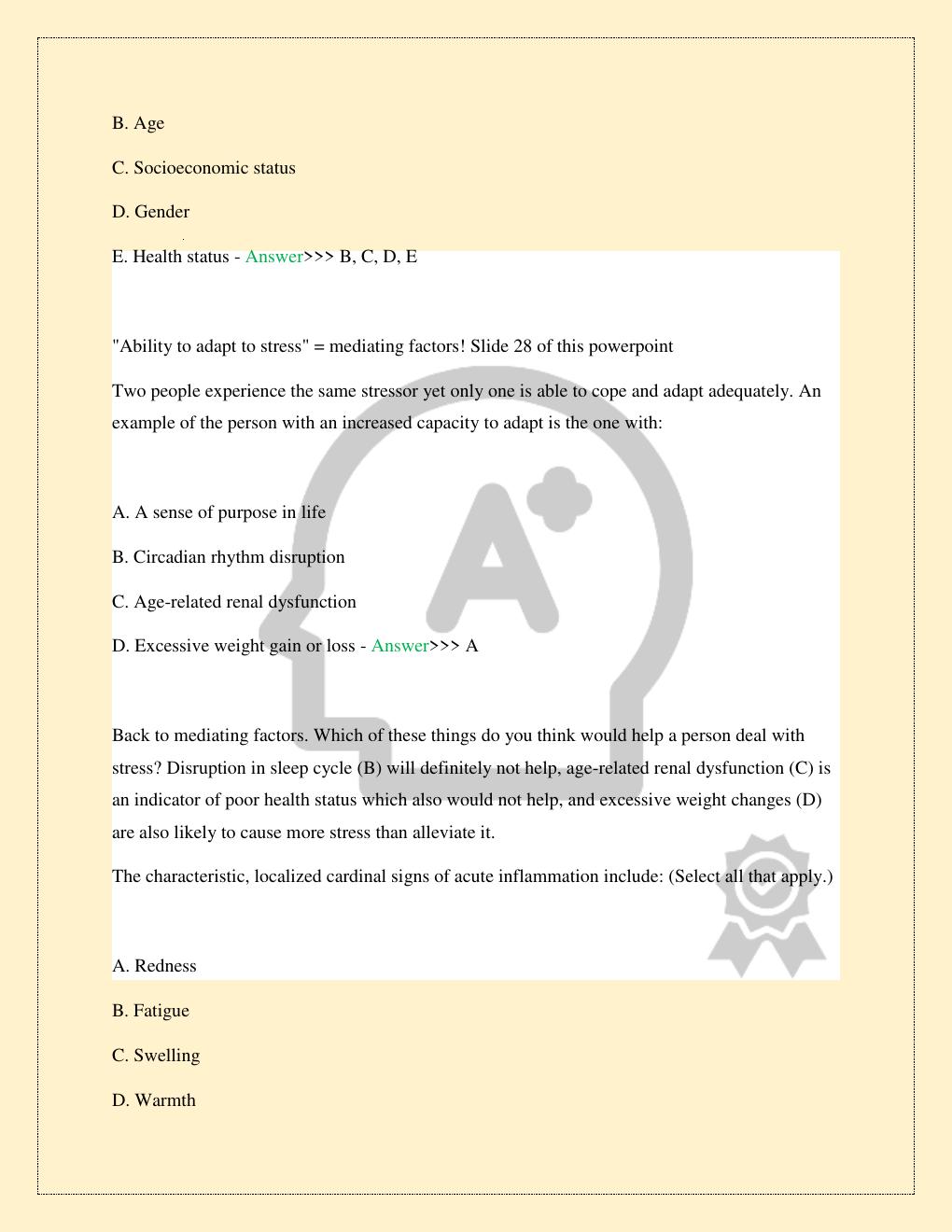 Preview page 6 of NR 222 PATHOPHYSIOLOGY PRACTICE EXAM 1 LATEST 2026/2027 COMPLETE STUDY QUESTIONS WITH CORRECT ANSWERS 100% TOP RATED | A