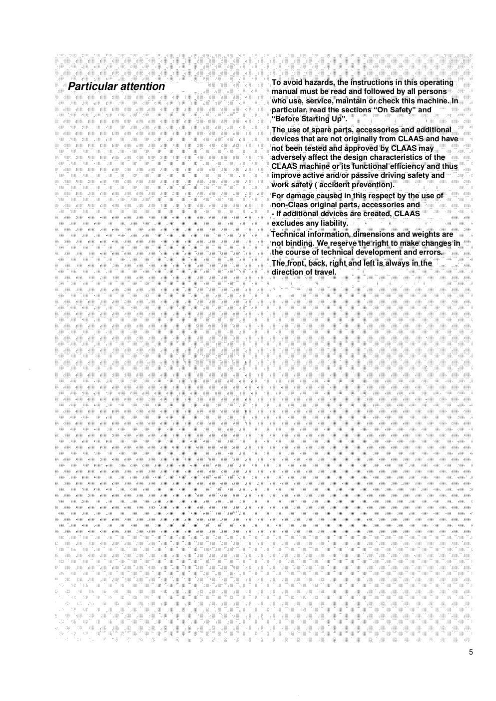 Preview page 5 of Claas Dominator 118 - 108 - 98 - 88 - 78 1990-1998 Operators Manual
