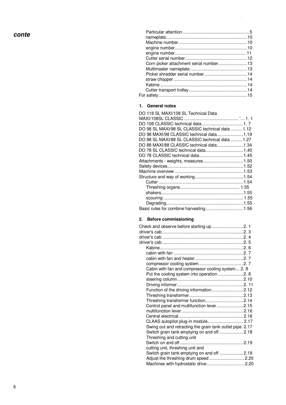 Preview page 6 of Claas Dominator 118 - 108 - 98 - 88 - 78 1990-1998 Operators Manual