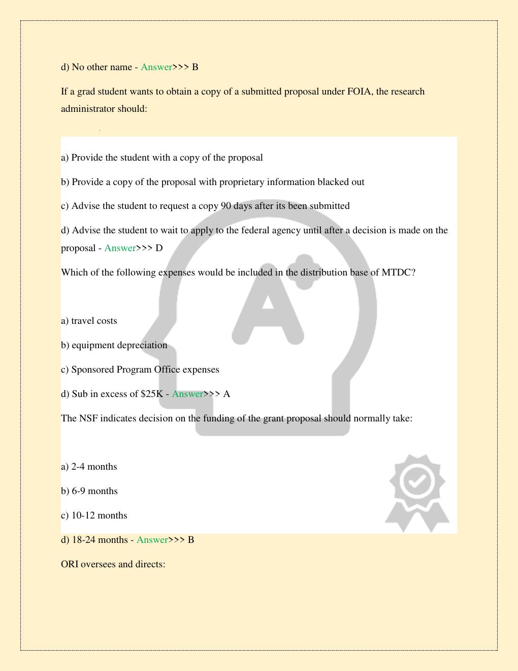 Preview page 4 of CERTIFIED RESEARCH ADMINISTRATOR (CRA) PRACTICE EXAM LATEST 2026/2027 COMPLETE STUDY QUESTIONS WITH VERIFIED SOLUTIONS 1