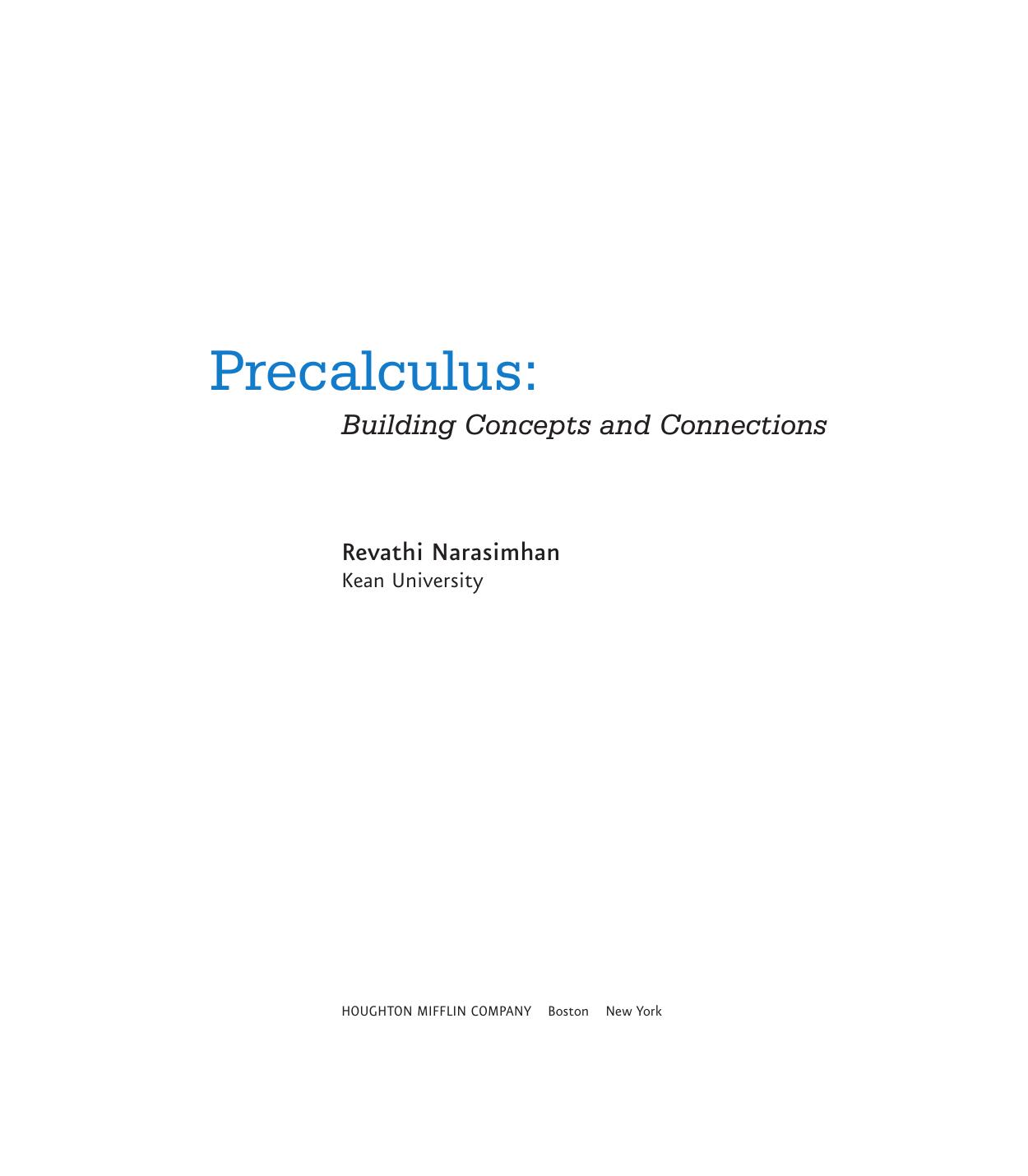 Preview page 4 of Precalculus Building Concepts and Connections By Revathi Narasimhan