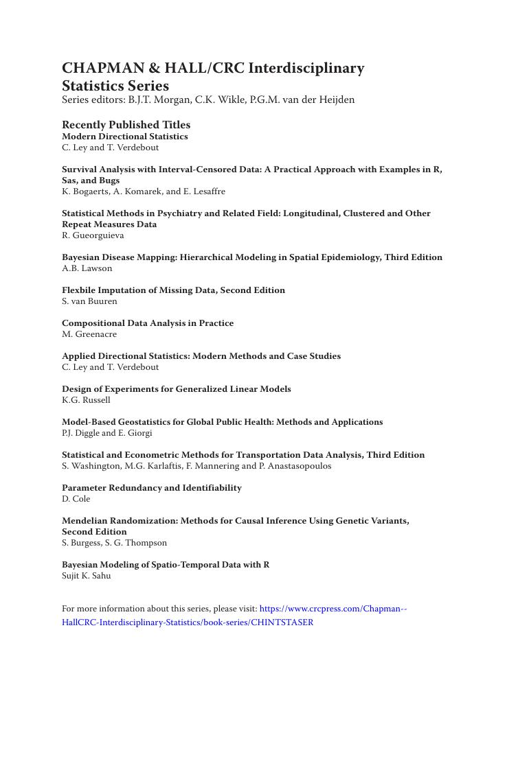 Preview page 3 of Bayesian Modeling of Spatio-Temporal Data with R (Chapman & Hall/CRC Interdisciplinary Statistics) by Sujit Sahu