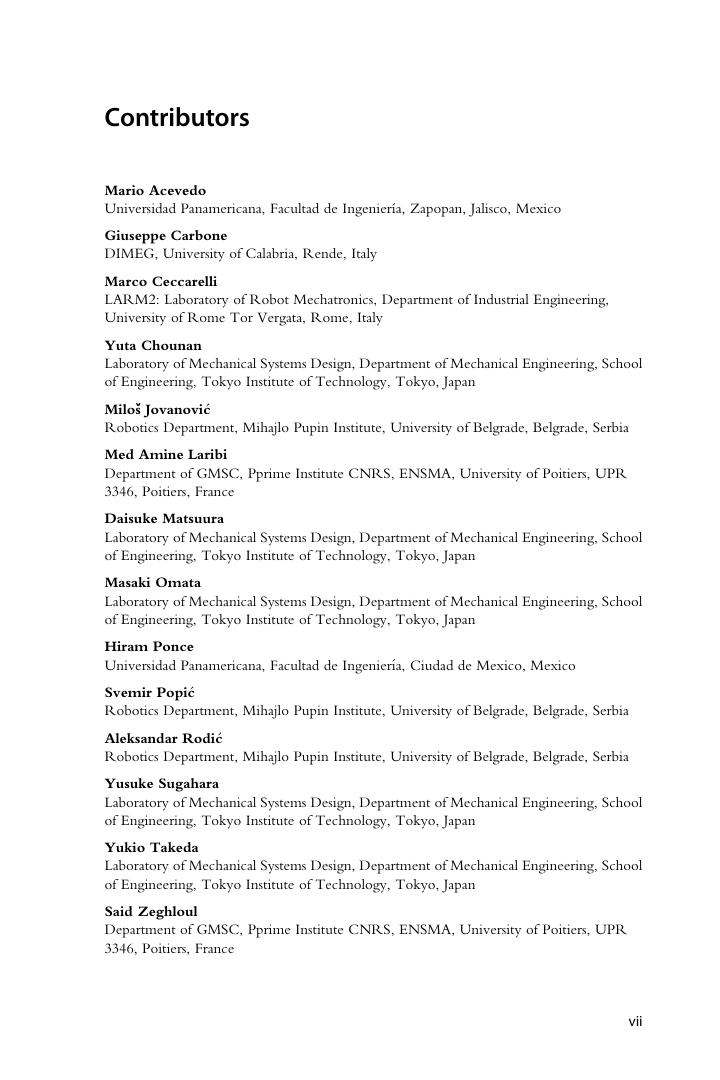Preview page 5 of Design and Operation of Human Locomotion Systems 1st Edition by Marco Cecarelli, Giuseppe Carbone