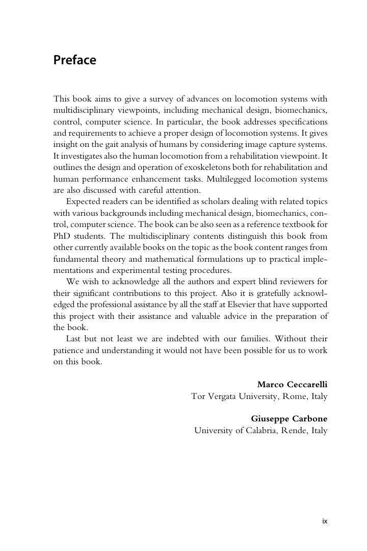 Preview page 6 of Design and Operation of Human Locomotion Systems 1st Edition by Marco Cecarelli, Giuseppe Carbone