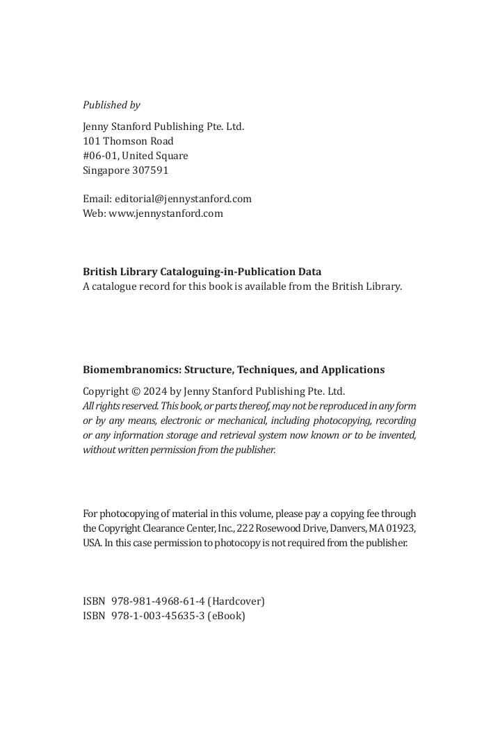 Preview page 5 of E book Biomembranomics Structure, Techniques, and Applications 1st by Hongda Wang