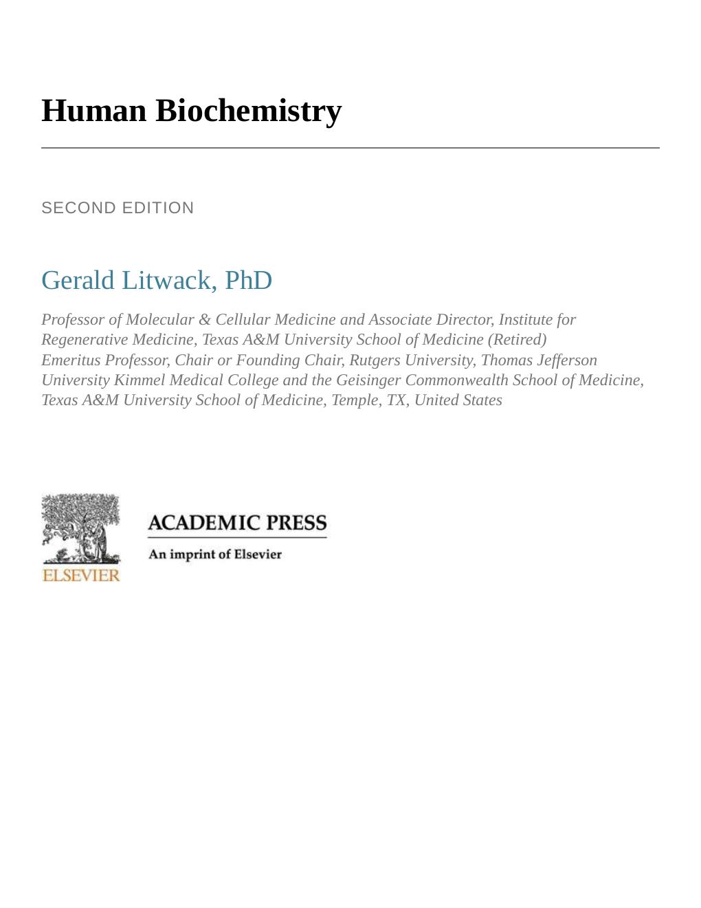 Preview page 2 of E book Human Biochemistry 2nd by Gerald Litwack