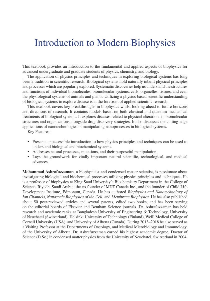 Preview page 2 of E book Introduction to Modern Biophysics 1st Edition by Mohammad Ashrafuzzaman