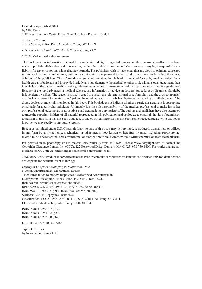 Preview page 5 of E book Introduction to Modern Biophysics 1st Edition by Mohammad Ashrafuzzaman