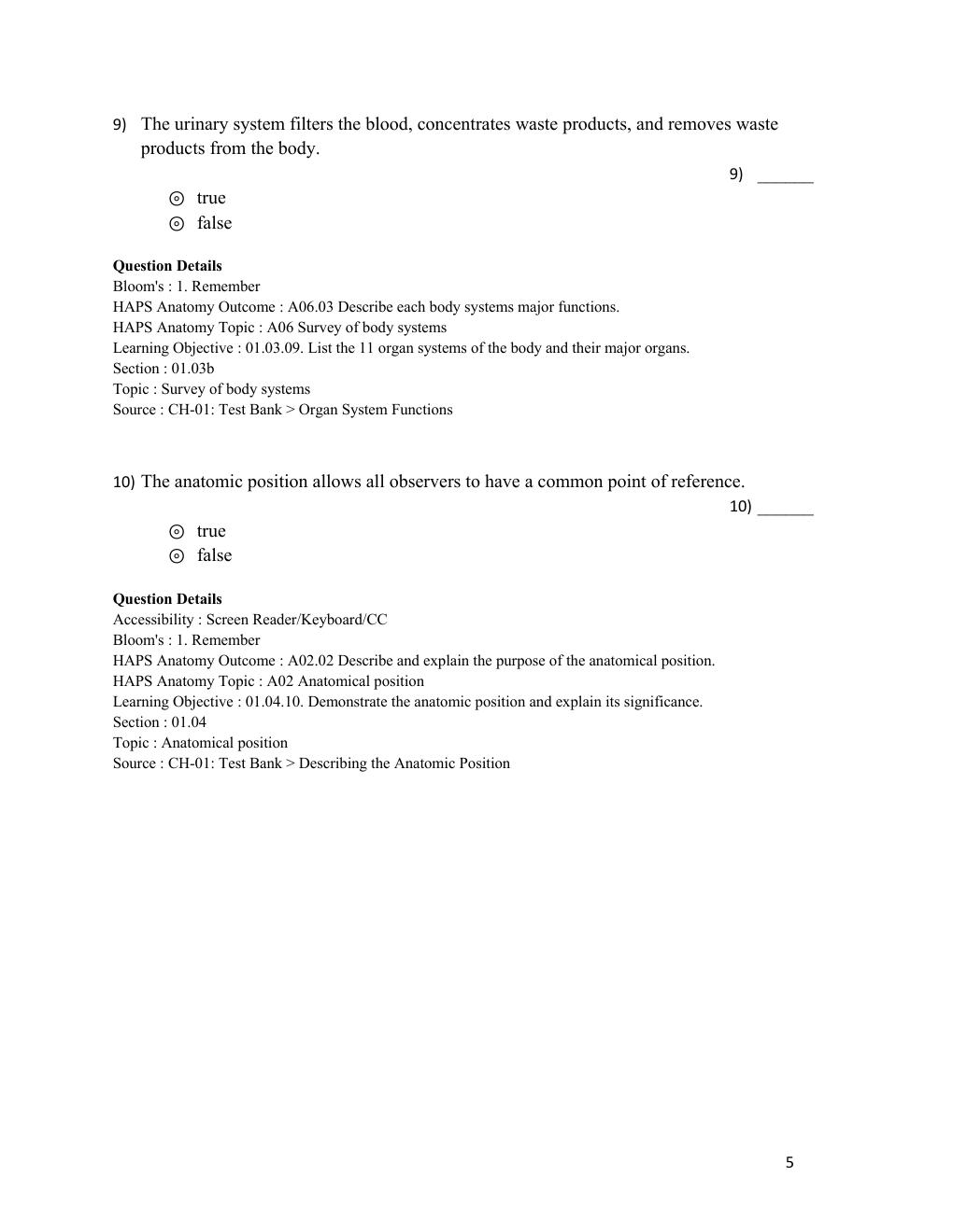 Preview page 5 of Test Bank Human Anatomy 2024 Release by Michael McKinley