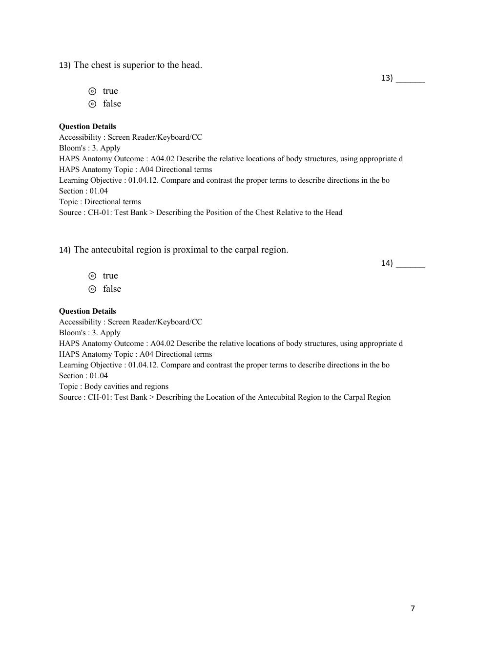 Preview page 7 of Test Bank Human Anatomy 2024 Release by Michael McKinley