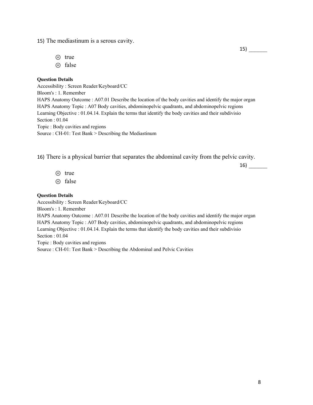 Preview page 8 of Test Bank Human Anatomy 2024 Release by Michael McKinley